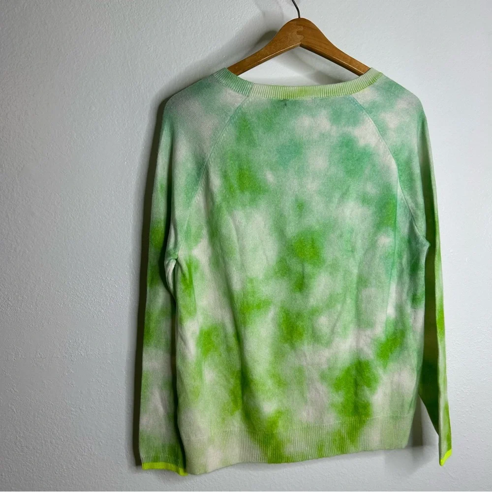 NWT Brodie Cashmere 100% Cashmere Green Tie Dye Multicolor Pullover Sweater